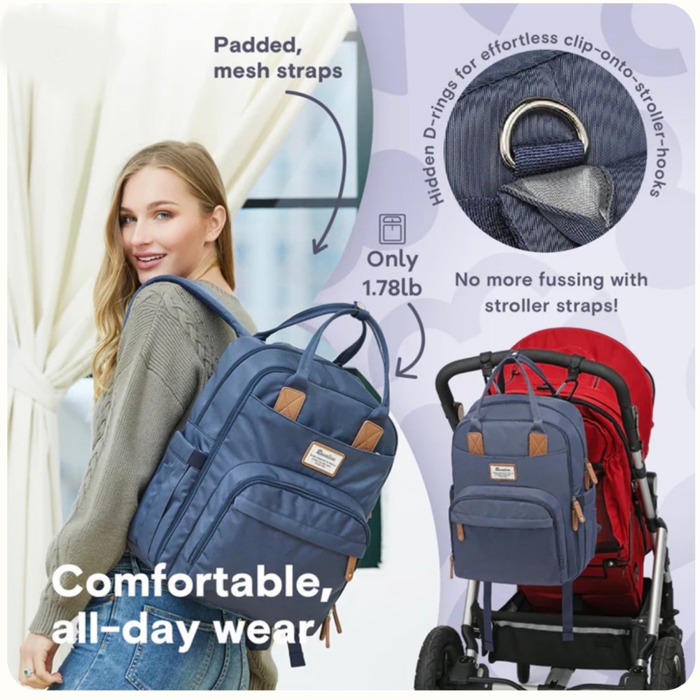 Ruvalino Classic Diaper Bag Backpack, Navy Blue, Unisex, EUC! - Picture 3 of 11